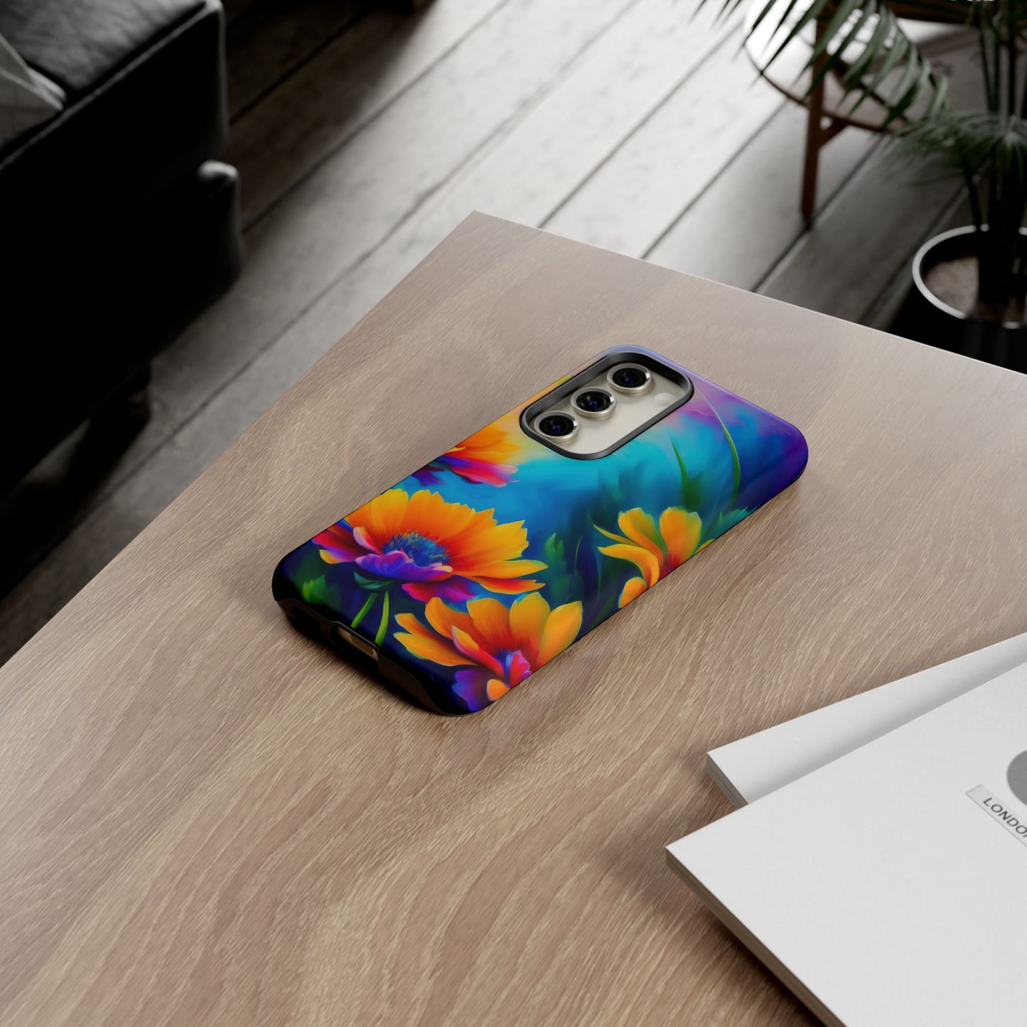 Floral Sunset Tough Phone Case — Vibrant Watercolor Flowers Protective Cover