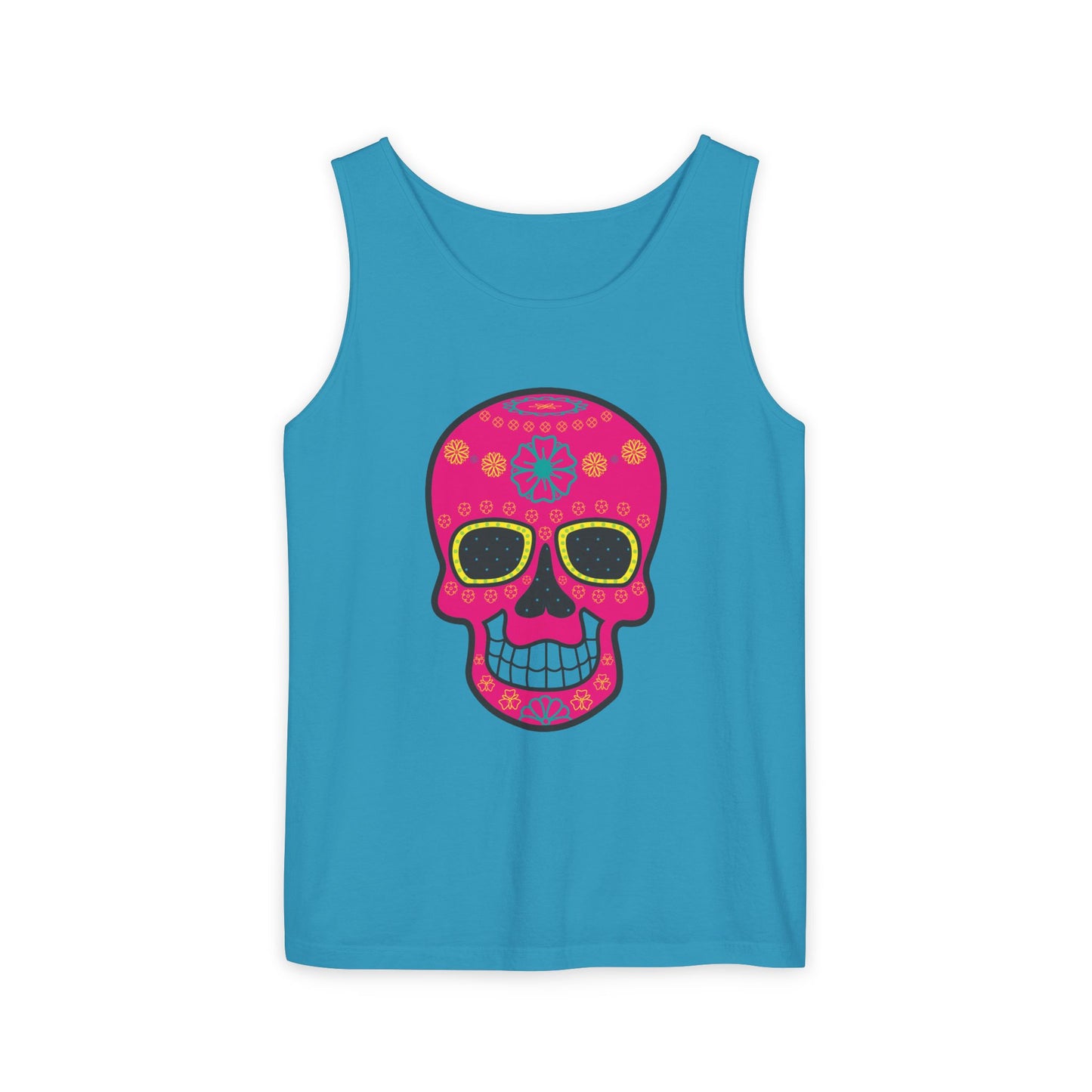 Colorful Dia de los Muertos Skull Tank Top, Unisex Summer Tee, Festival Wear