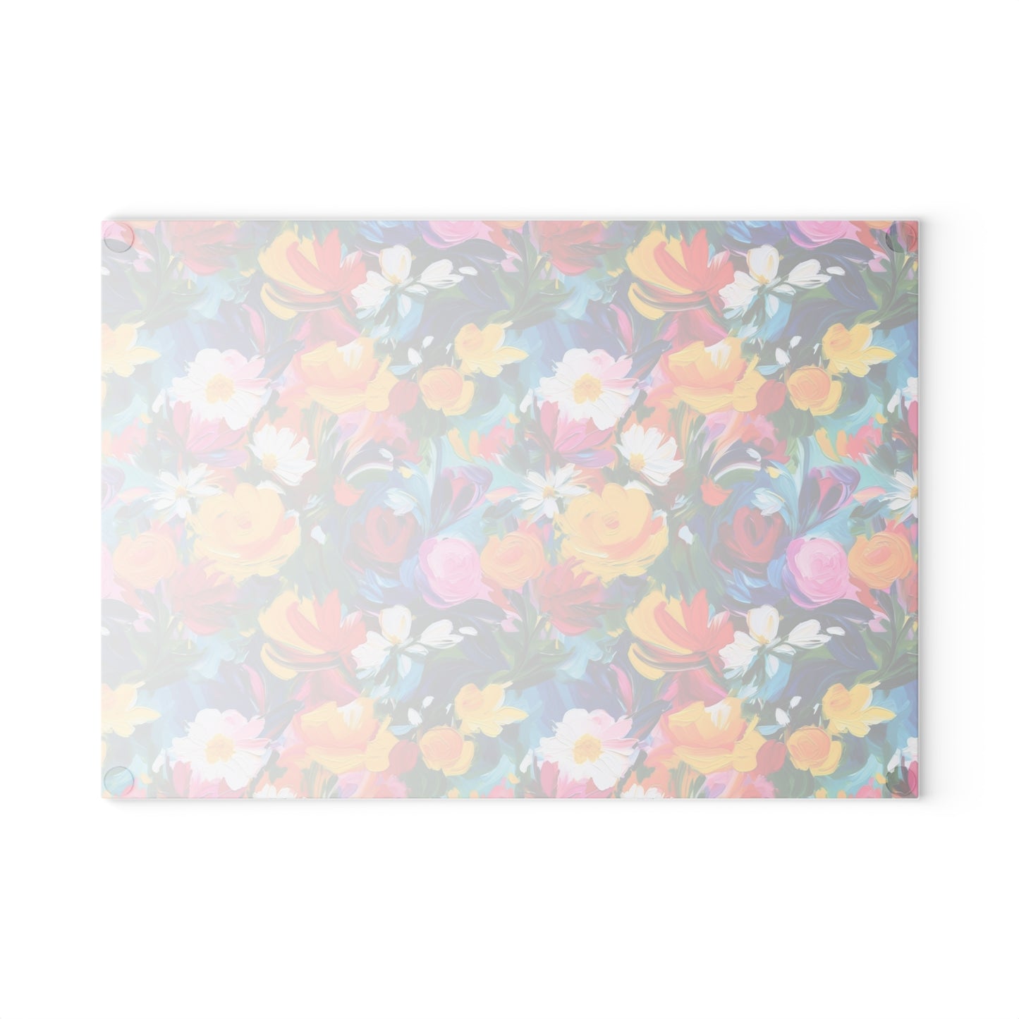 Floral Glass Cutting Board — Bright Watercolor Garden Kitchen Board