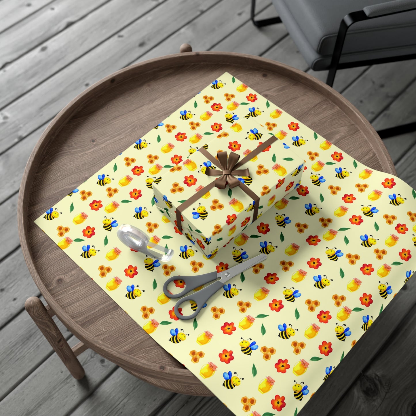 Cheerful Gift Wrap Paper, Floral and Bee Pattern, Eco-Friendly Wrap for Birthdays