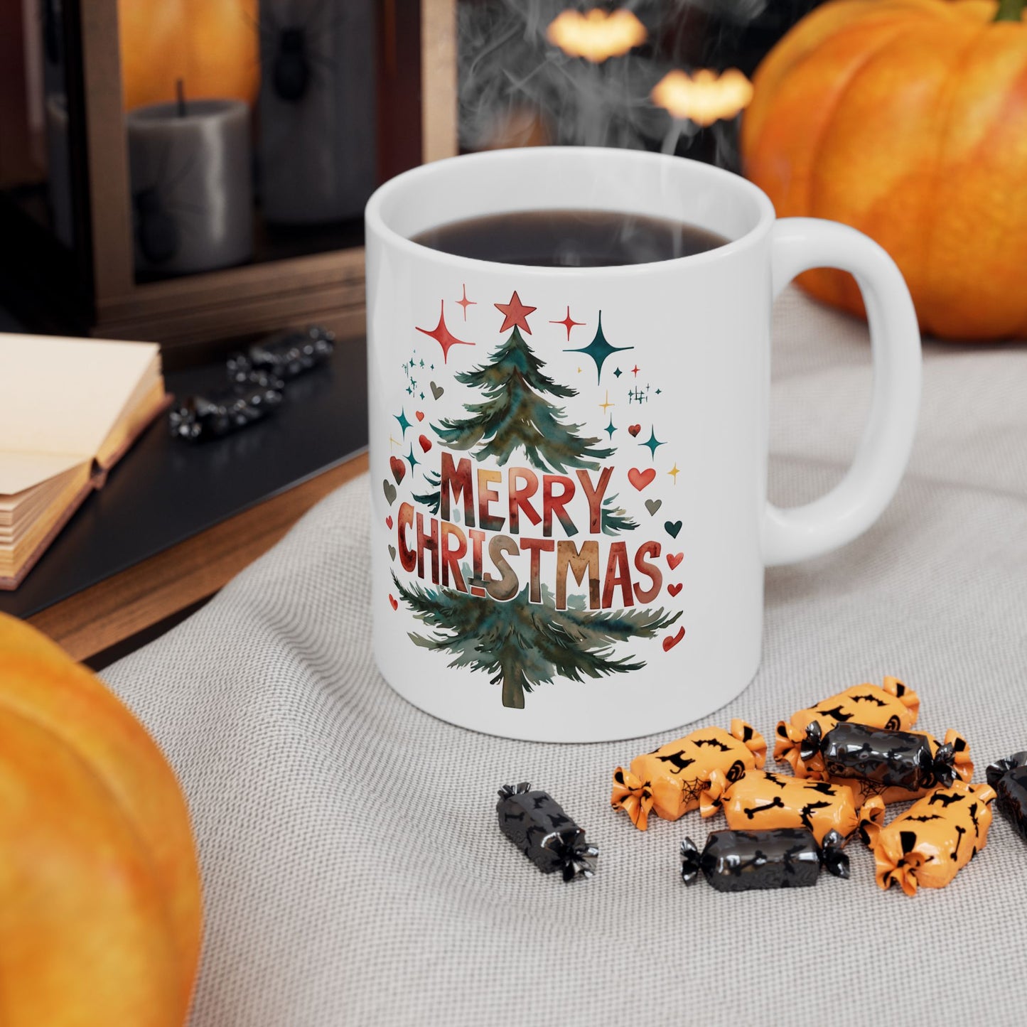 Festive Christmas Mug, Holiday Gift, Hot Cocoa Cup, Merry Christmas Beverage Container, Winter Decor, Family Gatherings