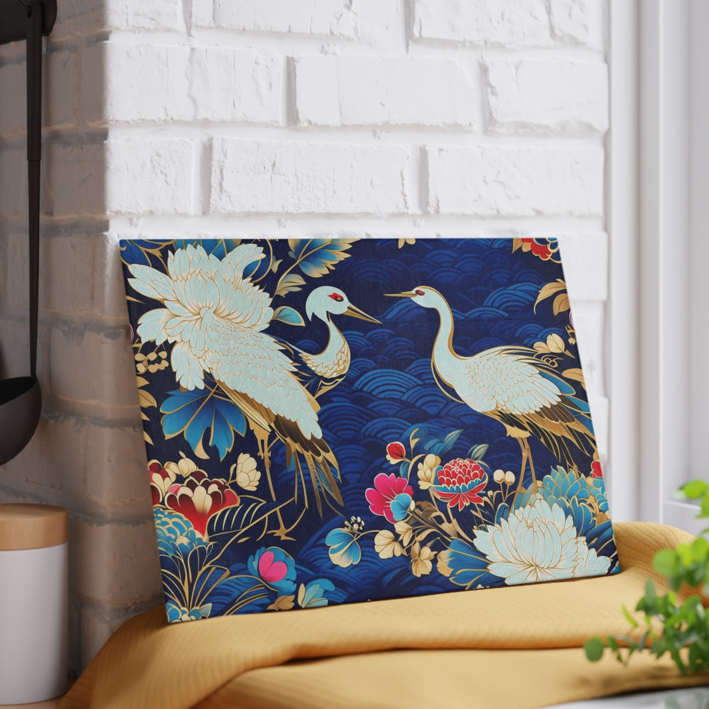 Elegant Asian Crane Glass Cutting Board - Perfect for Gifts and Home Decor