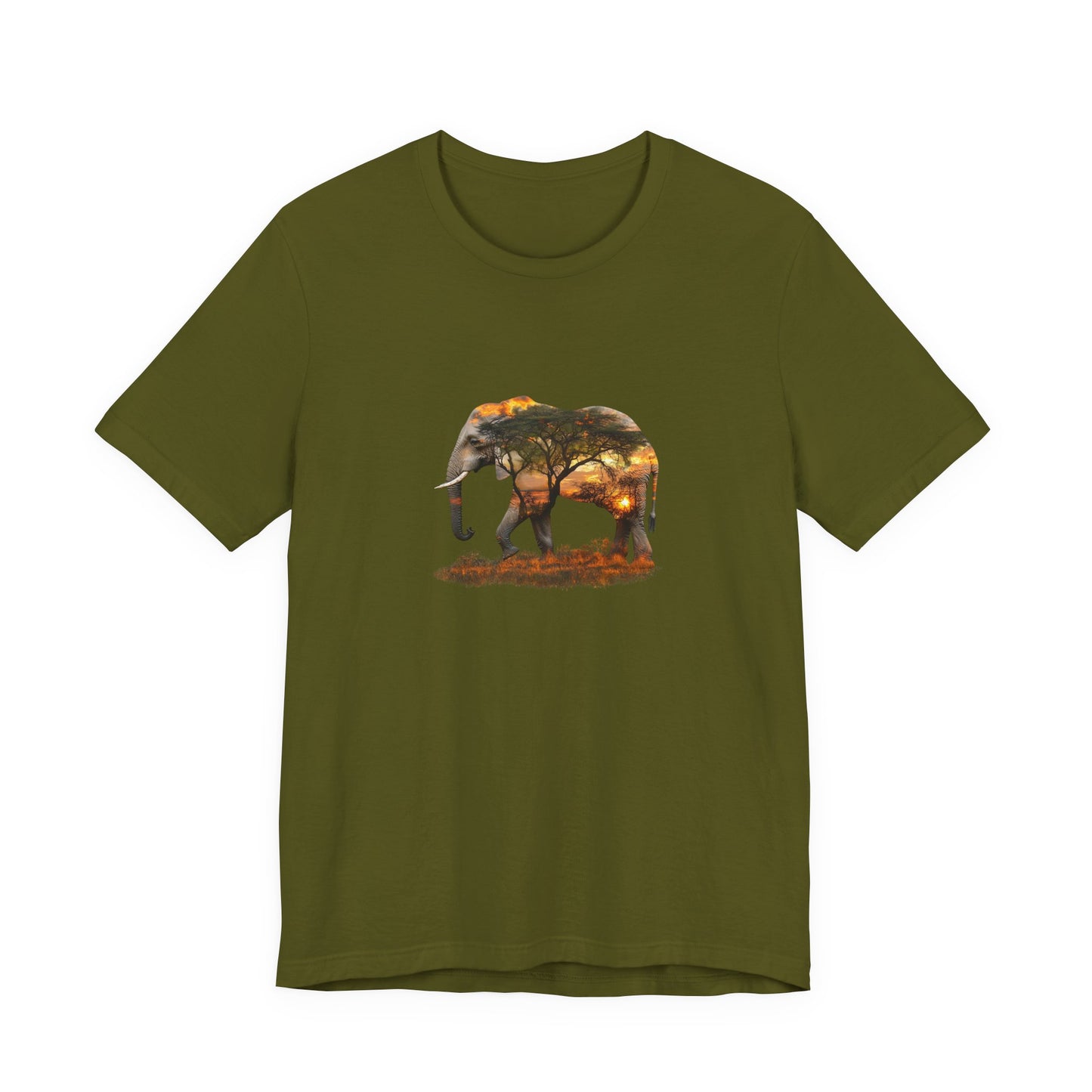 Elephant Sunset Unisex Jersey Tee, Nature Lover Shirt, Animal Print T-Shirt, Gift for Wildlife Enthusiasts, Eco-Friendly Fashion