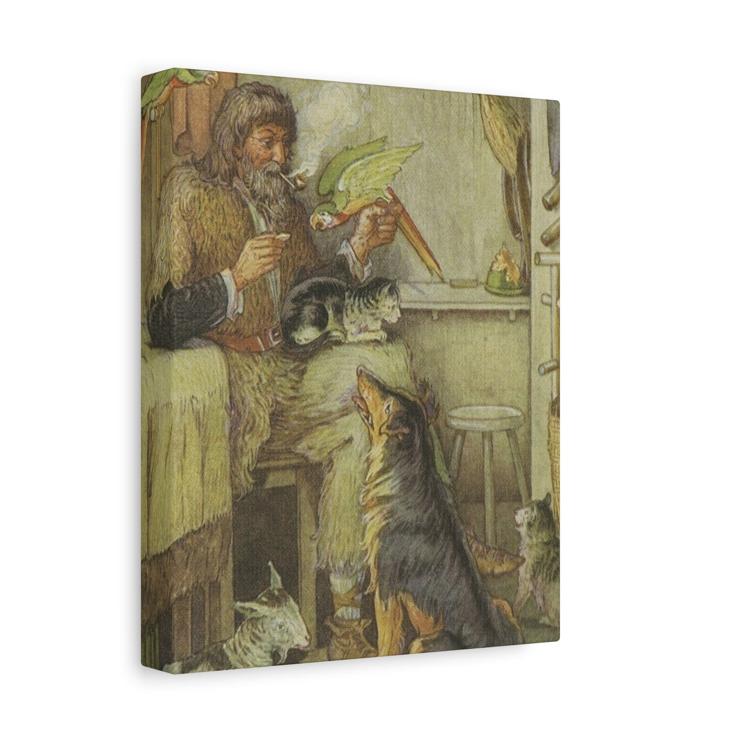 Vintage Cottage Animal Illustration Matte Canvas Print