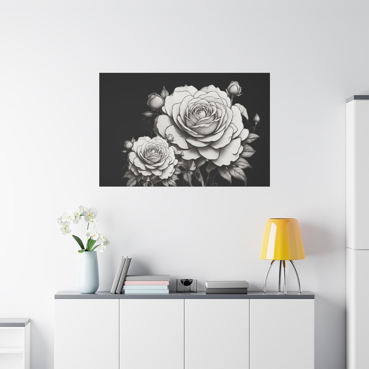 Monochrome Rose Canvas Print — Black & White Floral Wall Art