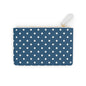 Polka Dot Mini Clutch Bag — Navy Blue White Dot Zip Pouch