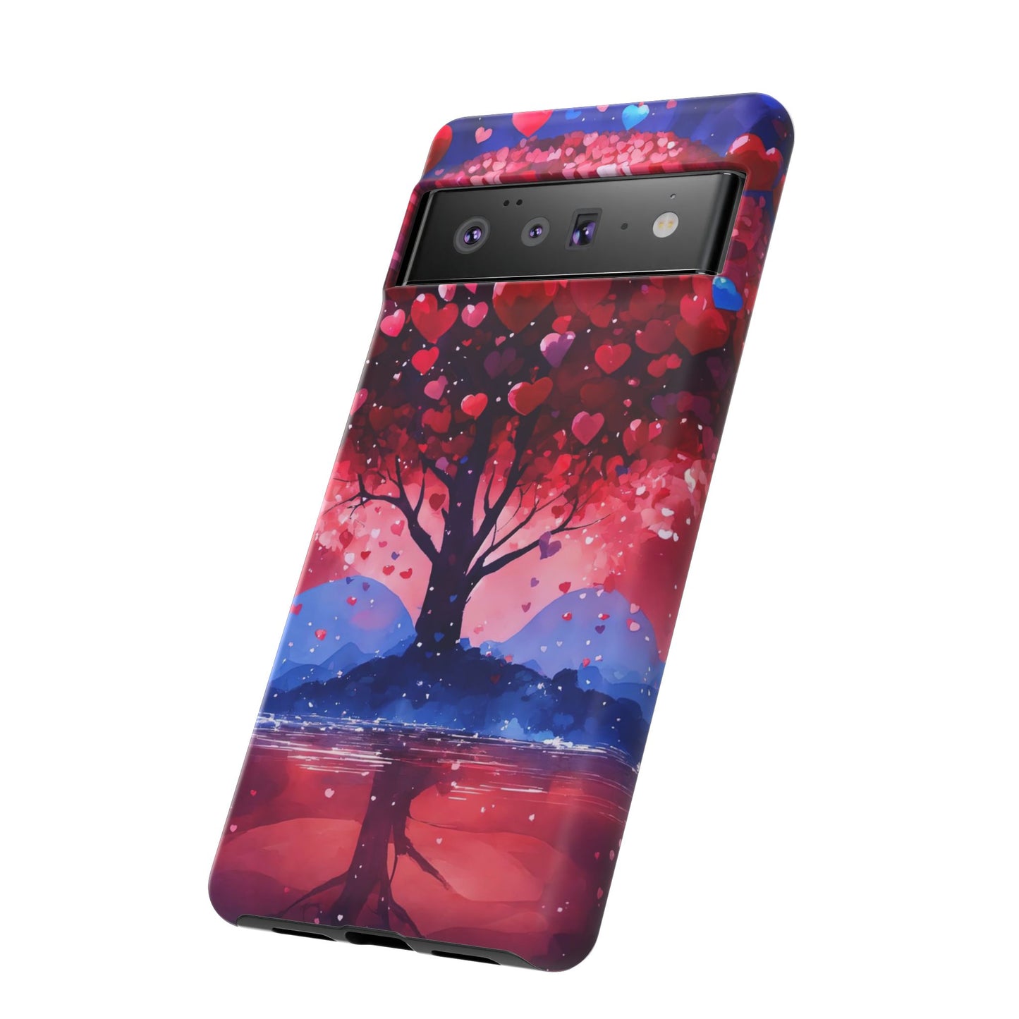 Heart Tree Phone Case — Romantic Red & Blue Protective Tough Case