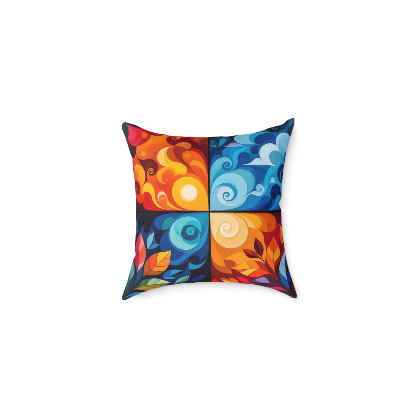 Abstract Seasons Square Pillow — Colorful Four-Panel Decorative Throw Pillow