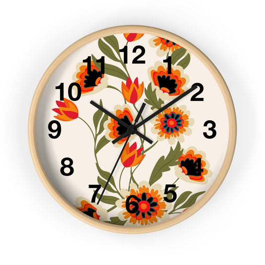 Floral Wall Clock - Home Decor, Vintage Style, Boho Clock, Gift for Her, Living Room Wall Art