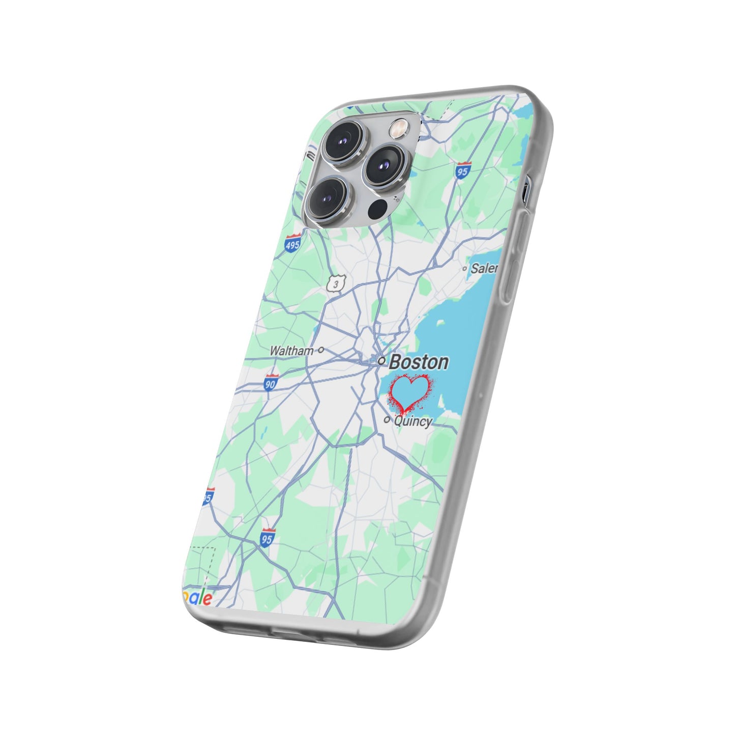 Boston Map Flexi Case for iPhone, Custom Location Phone Case, Unique Gift, Boston Heart Design, Travel Lover Accessory