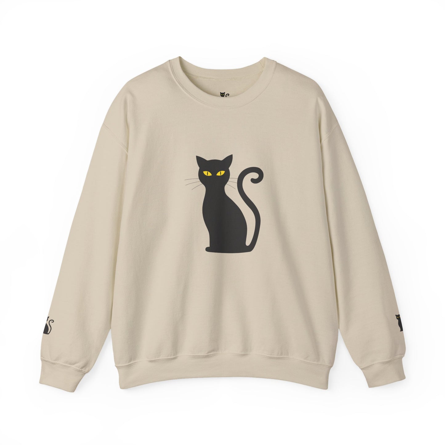 Black Cat Crewneck Sweatshirt — Cute Witchy Halloween Cat Pullover