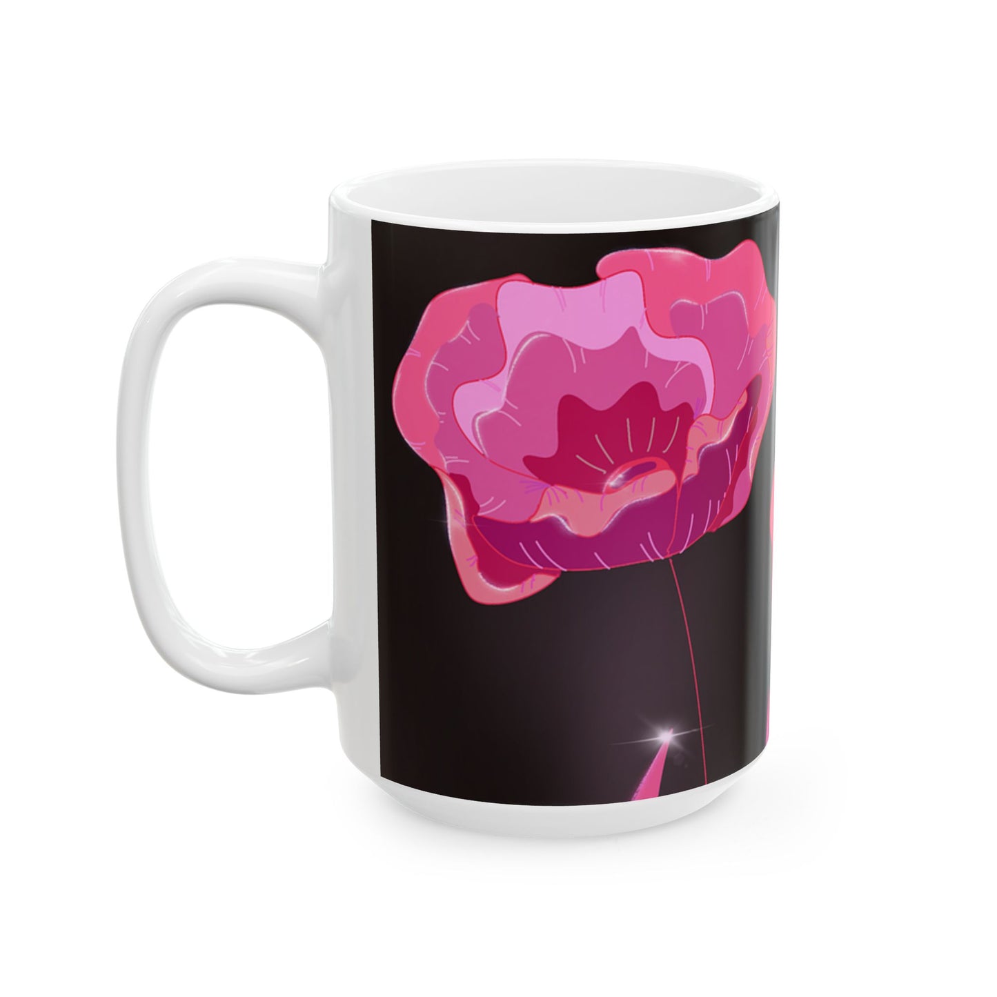 Floral Ceramic Mug - Pink Blossoms on Black, Gift for Flower Lovers, Home & Office Decor, Coffee or Tea, Mother's Day Gift, Birthday Present