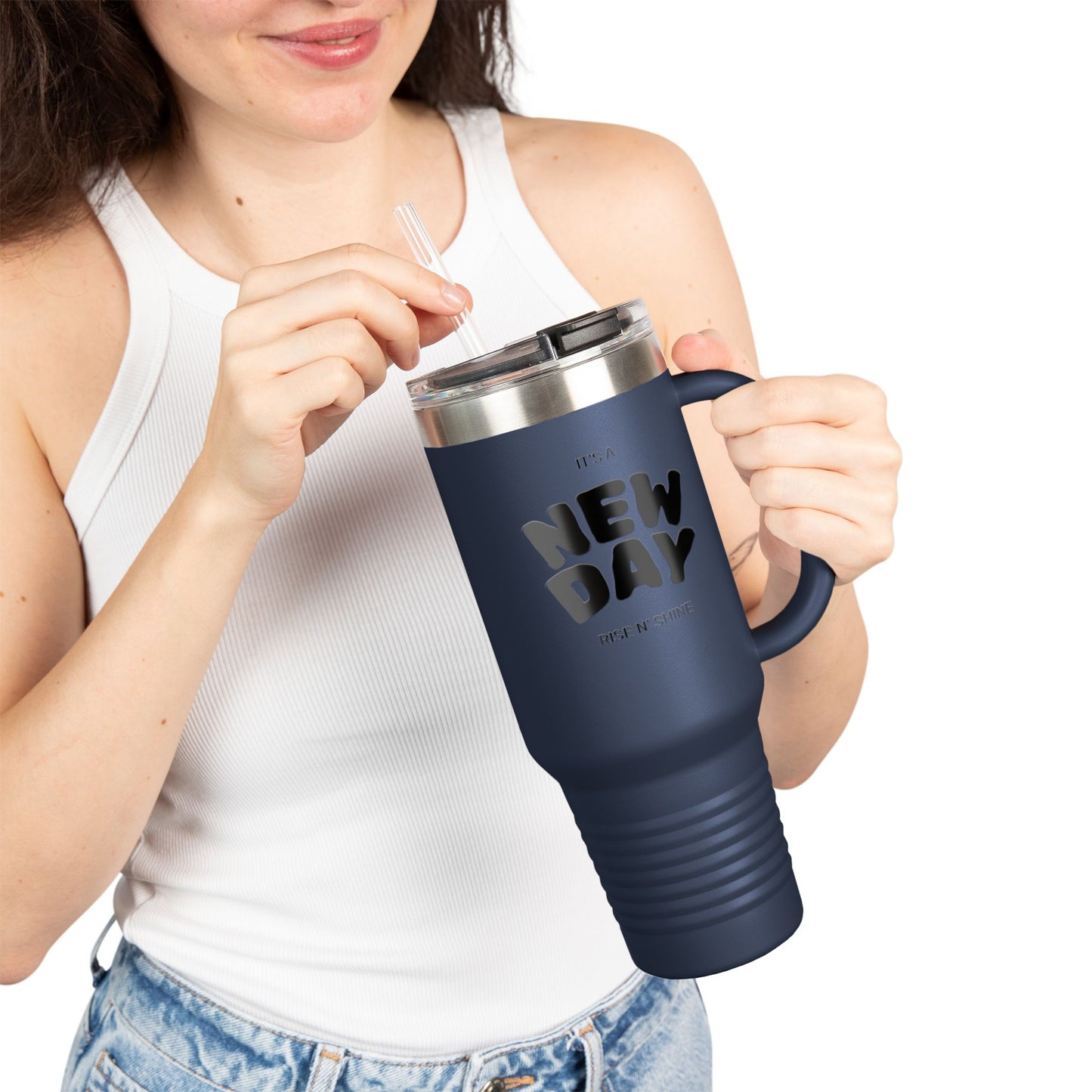 Insulated Travel Mug - 'It's a New Day' - 40oz Coffee Cup, Perfect for Road Trips, Morning Commute, Gifts, Eco-Friendly, Reusable