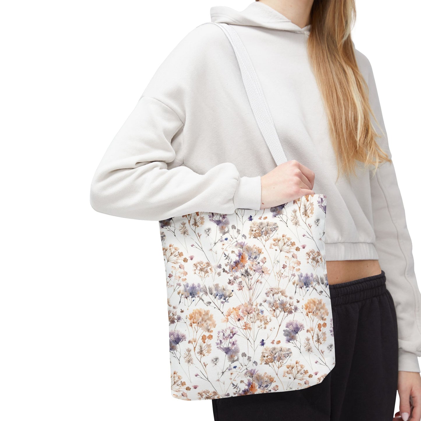 Floral Ditsy Print Tote Bag – Neutral Watercolor Wildflower Market Bag
