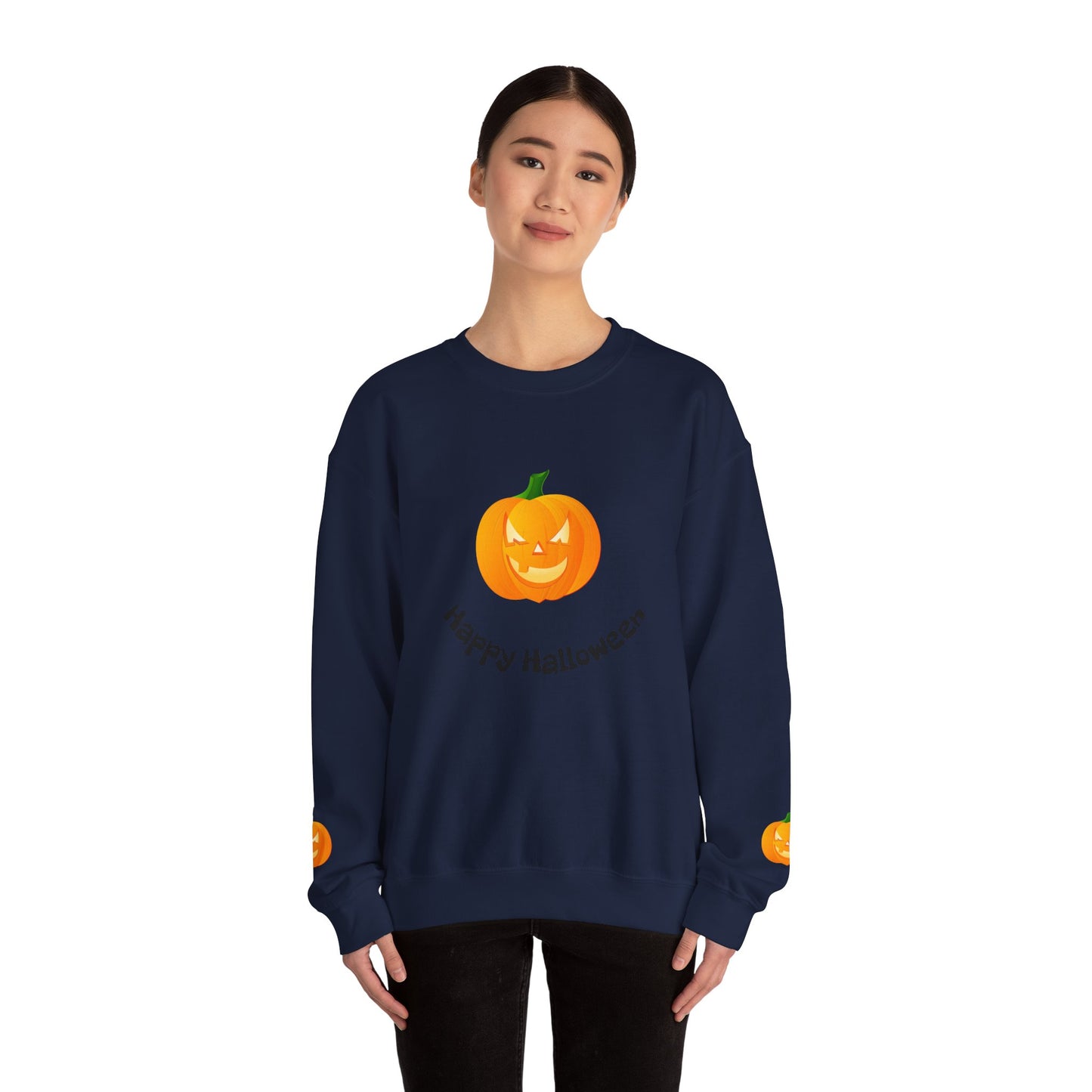 Halloween Pumpkin Sweatshirt, Cozy Fall Apparel, Unisex Crewneck for Halloween, Autumn Casual Wear, Fun Gift Idea