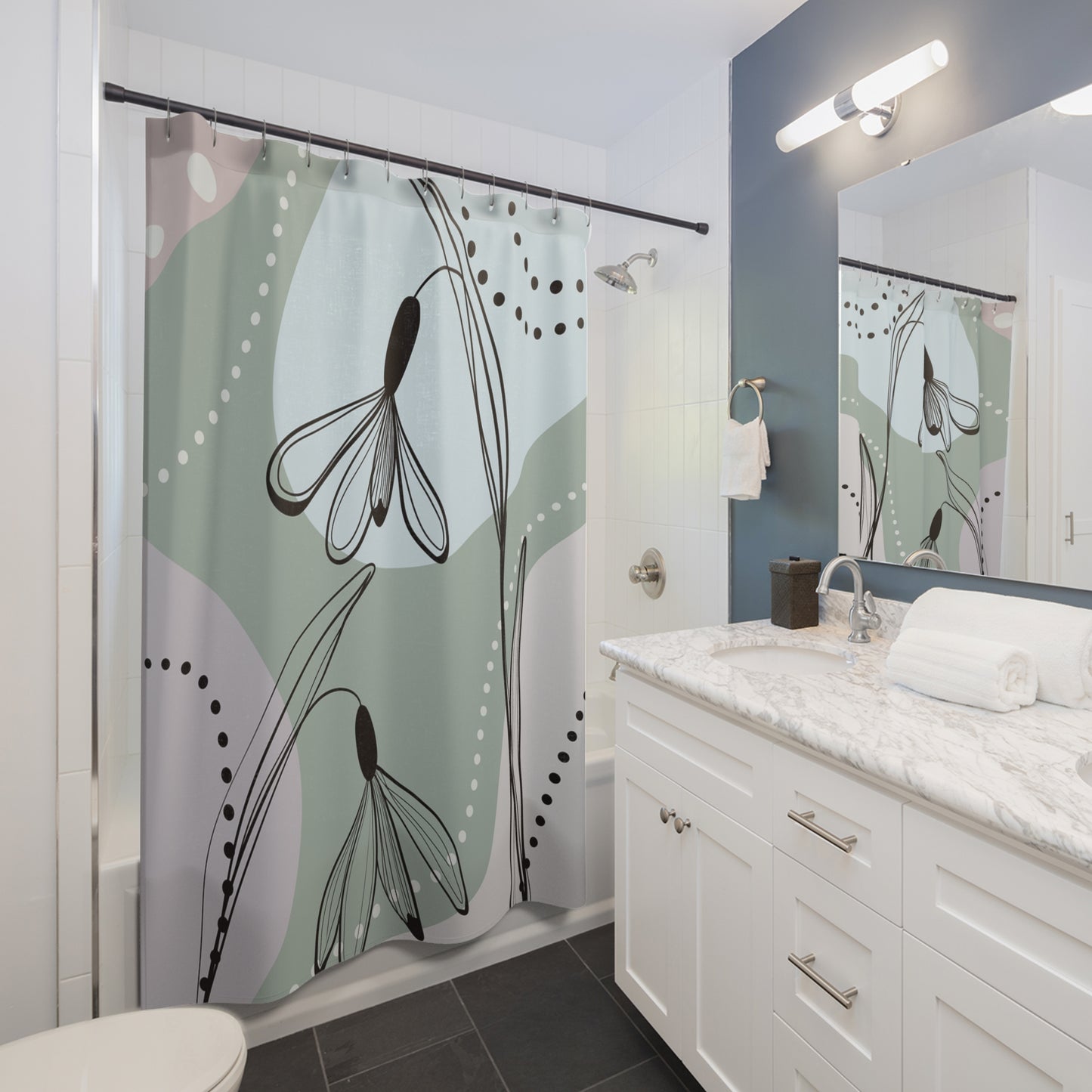 Bohemian Floral Shower Curtain, Modern Bathroom Decor, Home Spa Accessory, Elegant Gift for Housewarming, Floral Design