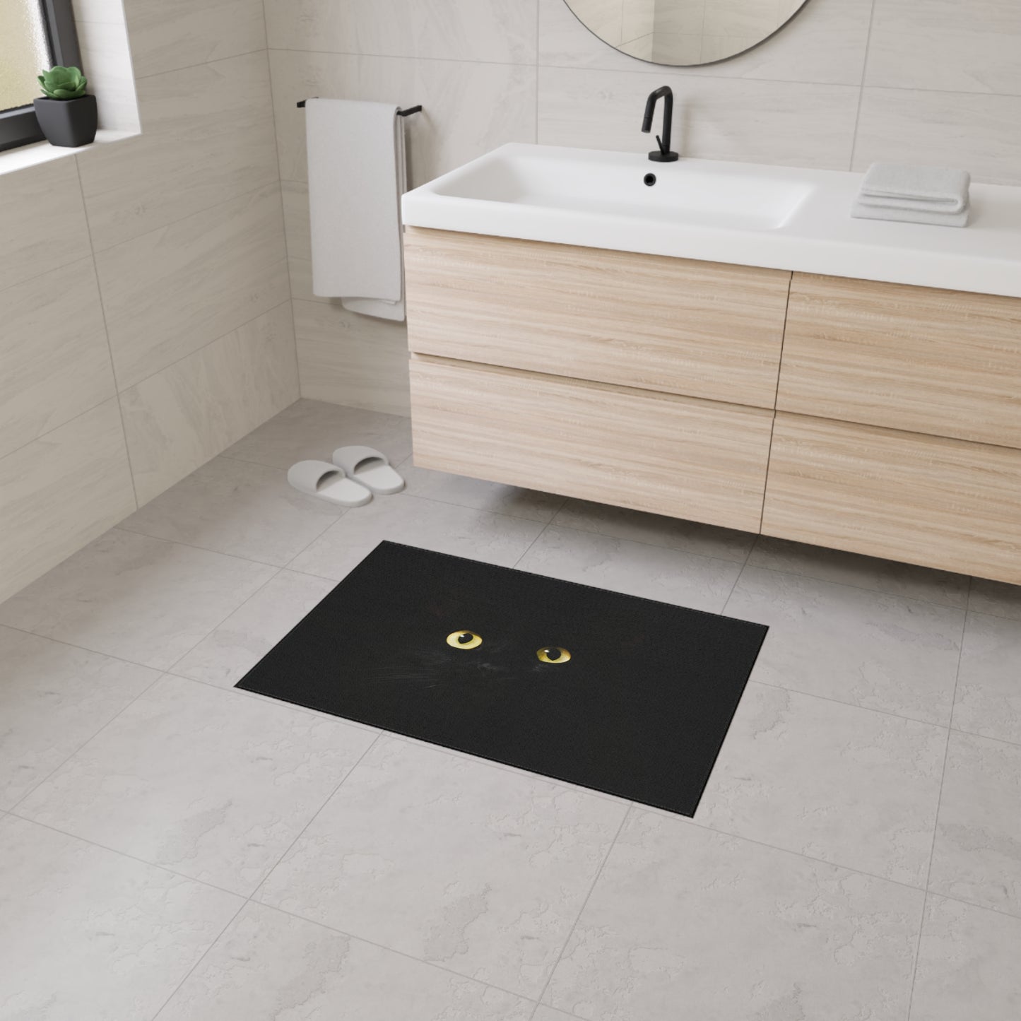 Black Cat Eyes Floor Mat — Heavy Duty Halloween Entry Rug