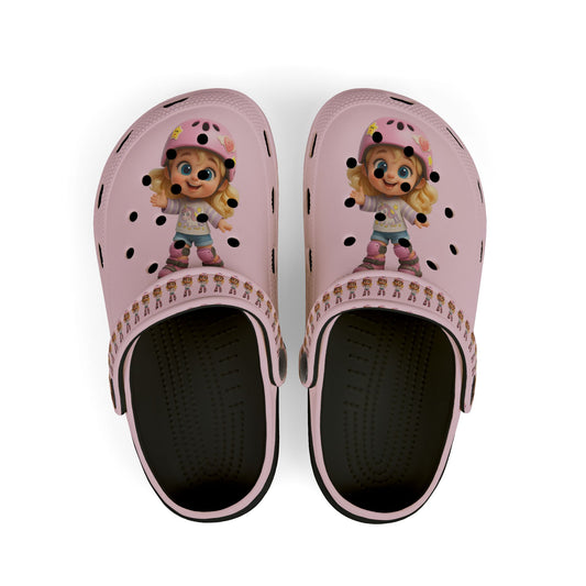Kids Pink Character  Clogs / Croc — Cute Roller Girl Graphic