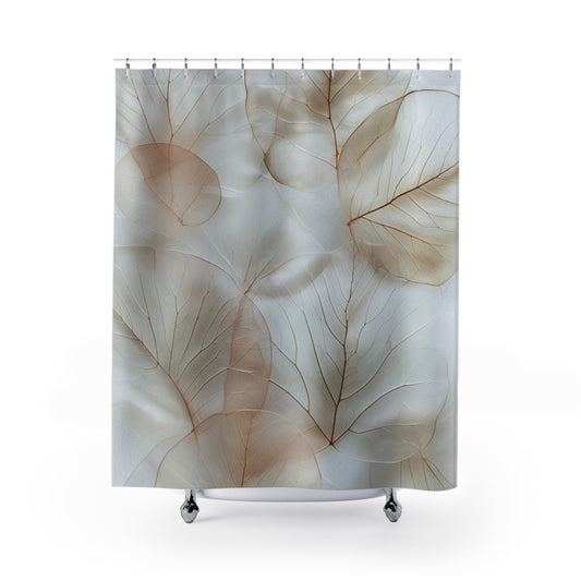 Ethereal Leaf Shower Curtain — Soft Neutral Botanical Bathroom Decor