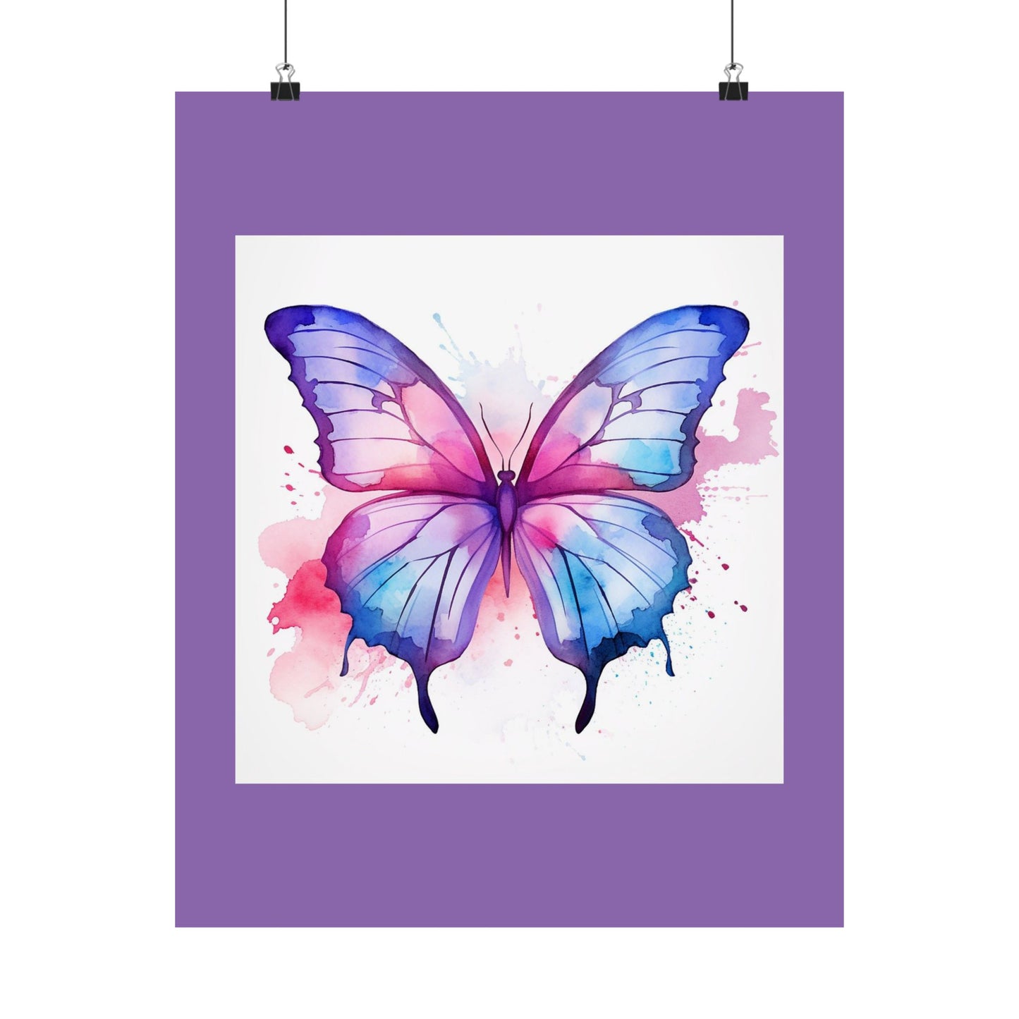 Butterfly Watercolor Matte Poster — Purple Vertical Art Print