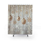 Gold Christmas Ornaments Shower Curtain — Holiday Snowflake Bathroom Decor