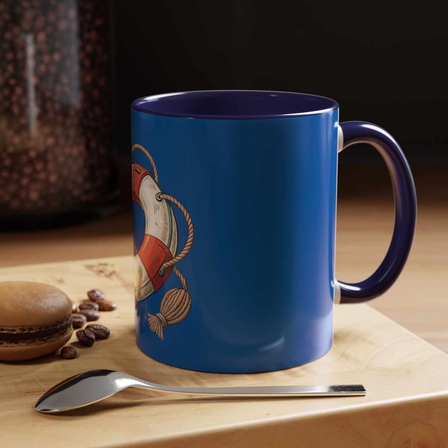 Lifesaver Accent Coffee Mug - Nautical Gift, Beach Decor, Sailor's Coffee Cup, Ocean Lover Mug, Summer Vibes