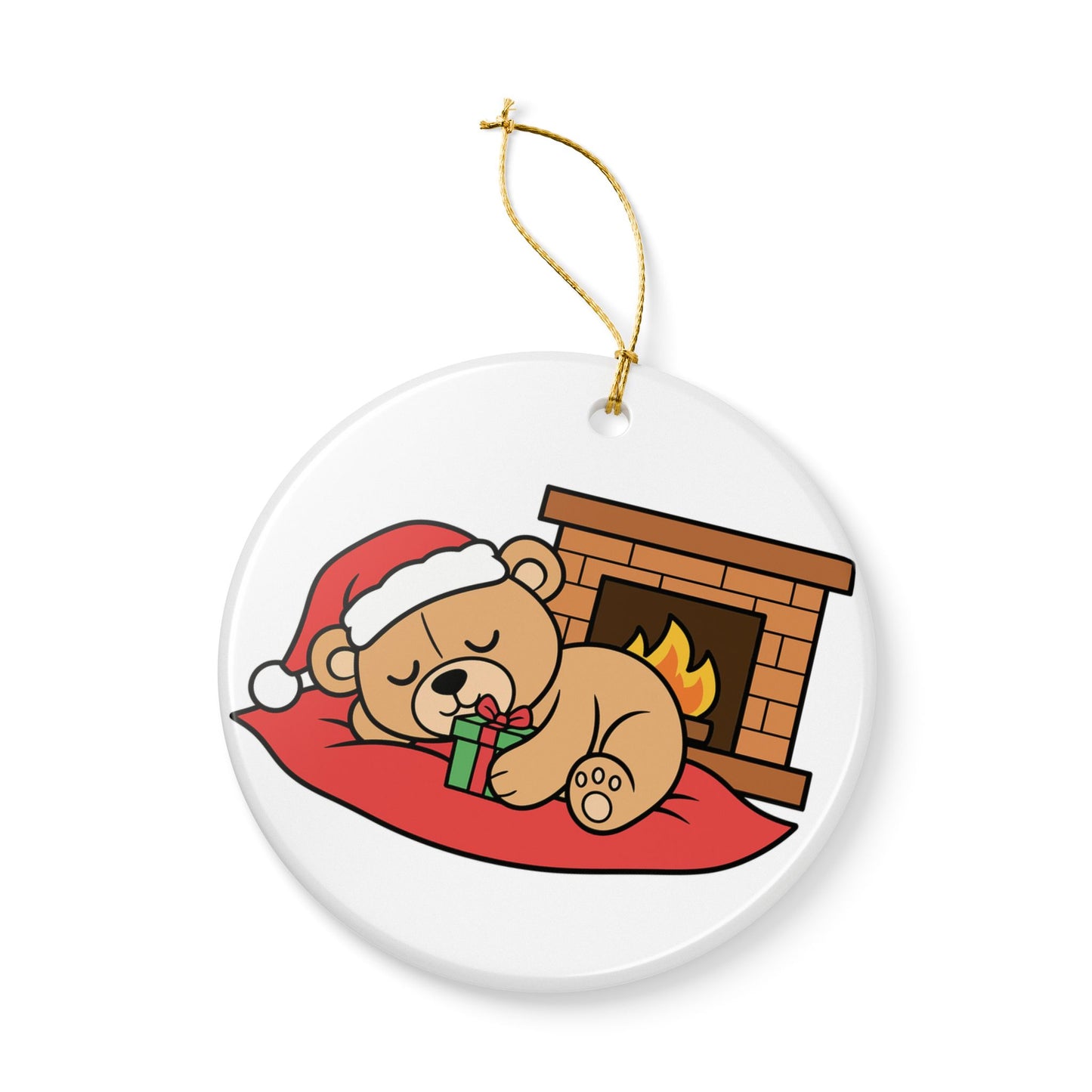 Sleeping Teddy Bear Christmas Ornament — Ceramic Holiday Tree Decoration (2-Sided)