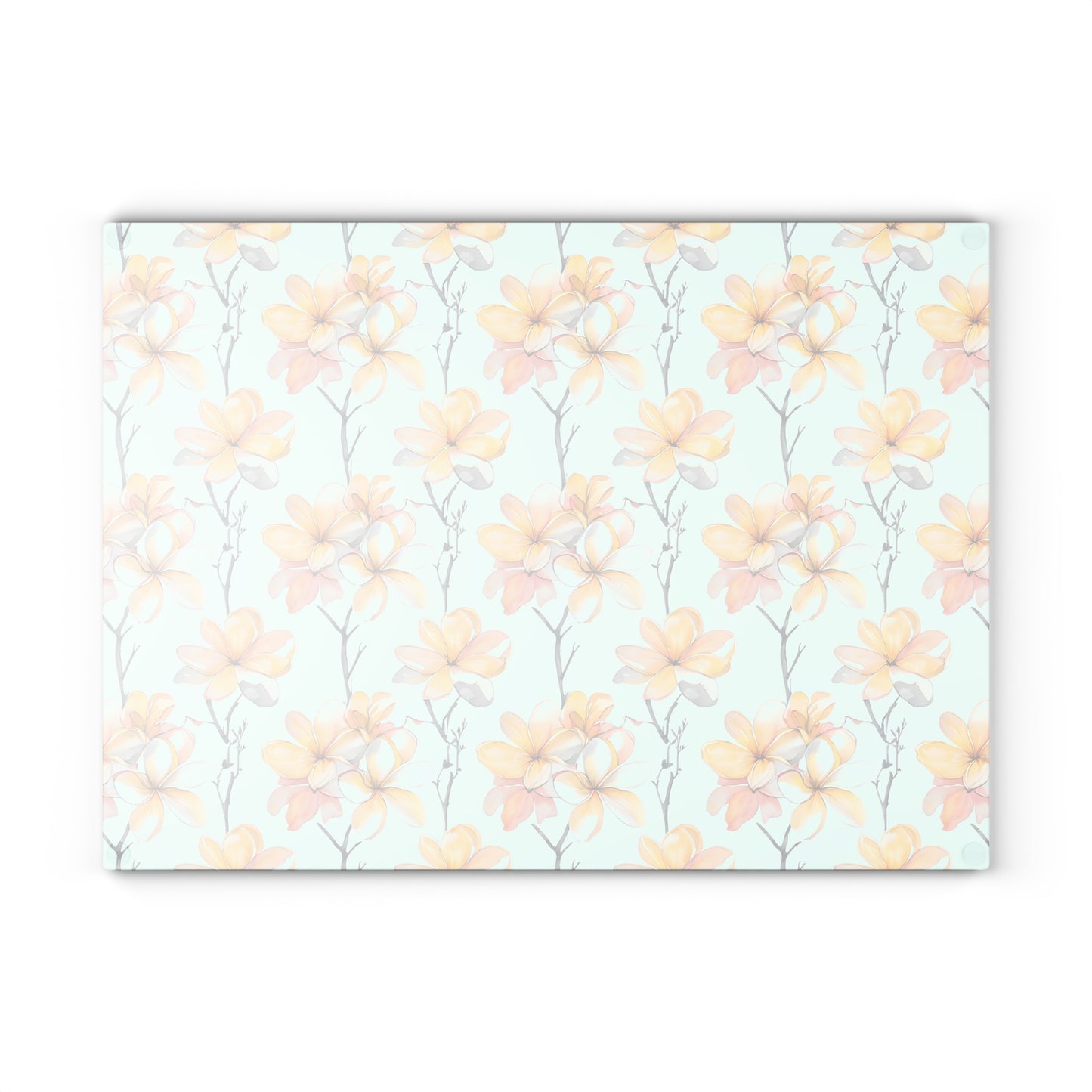 Floral Magnolia Glass Cutting Board — Pastel Yellow Blossom Kitchen Decor