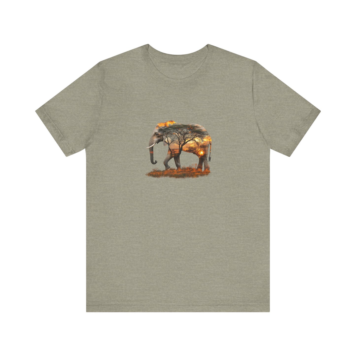 Elephant Sunset Unisex Jersey Tee, Nature Lover Shirt, Animal Print T-Shirt, Gift for Wildlife Enthusiasts, Eco-Friendly Fashion