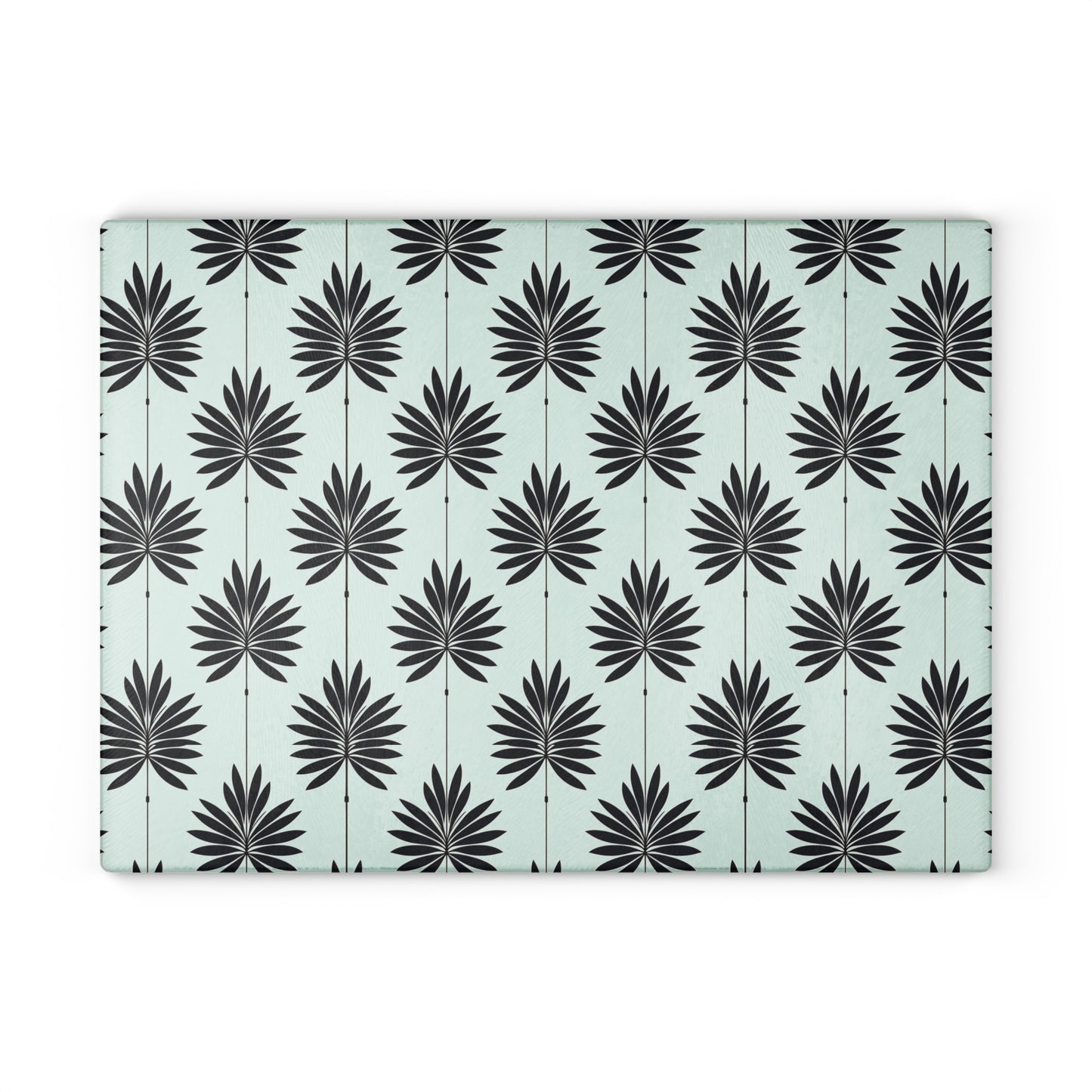Palm Leaf Glass Cutting Board — Modern Mint Patterned Kitchen Board