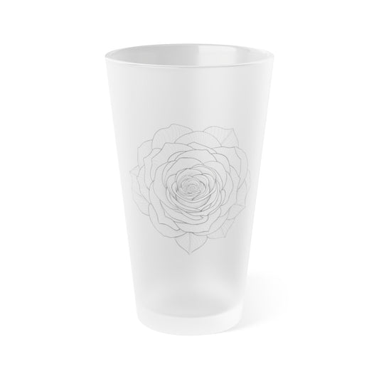 Frosted Pint Glass with Elegant Rose Design, Perfect for Beer, Cocktails, or Soft Drinks, Ideal Gift for Home Bars, Weddings, Anniversaries