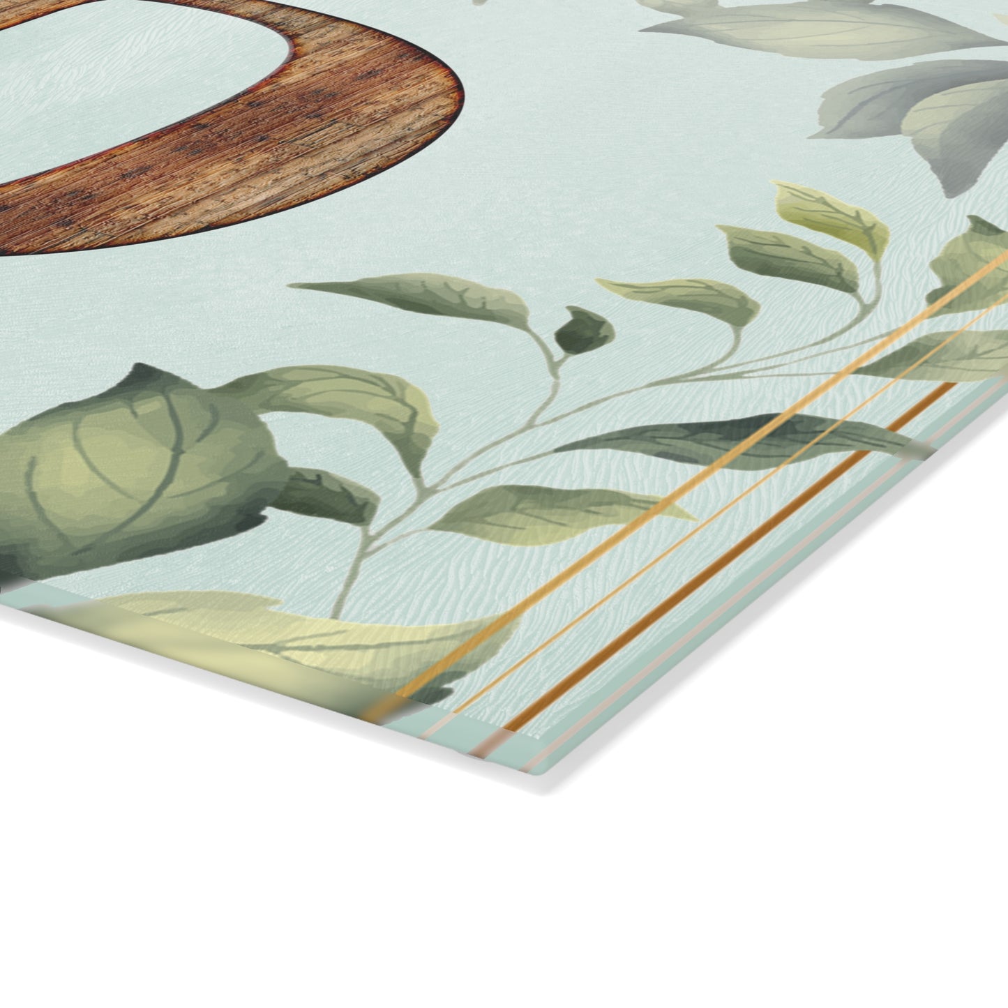 Floral Leaf Glass Cutting Board — Mint & White Decorative Kitchen Board