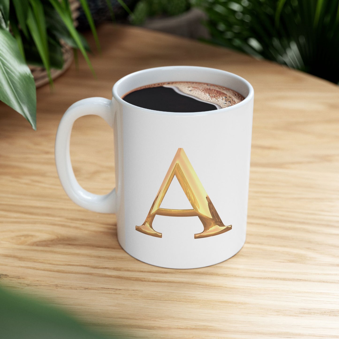 Elegant Golden Letter A Ceramic Mug | Personalized Coffee Cup Letter A