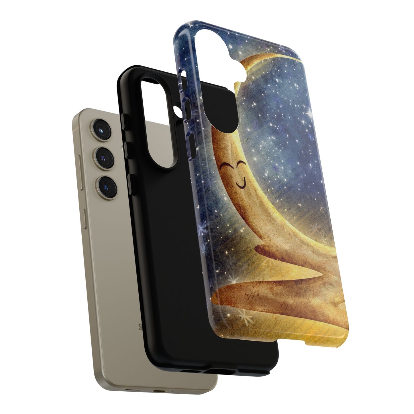 Moonlit Smile Phone Case — Starry Night Crescent Moon iPhone Cover