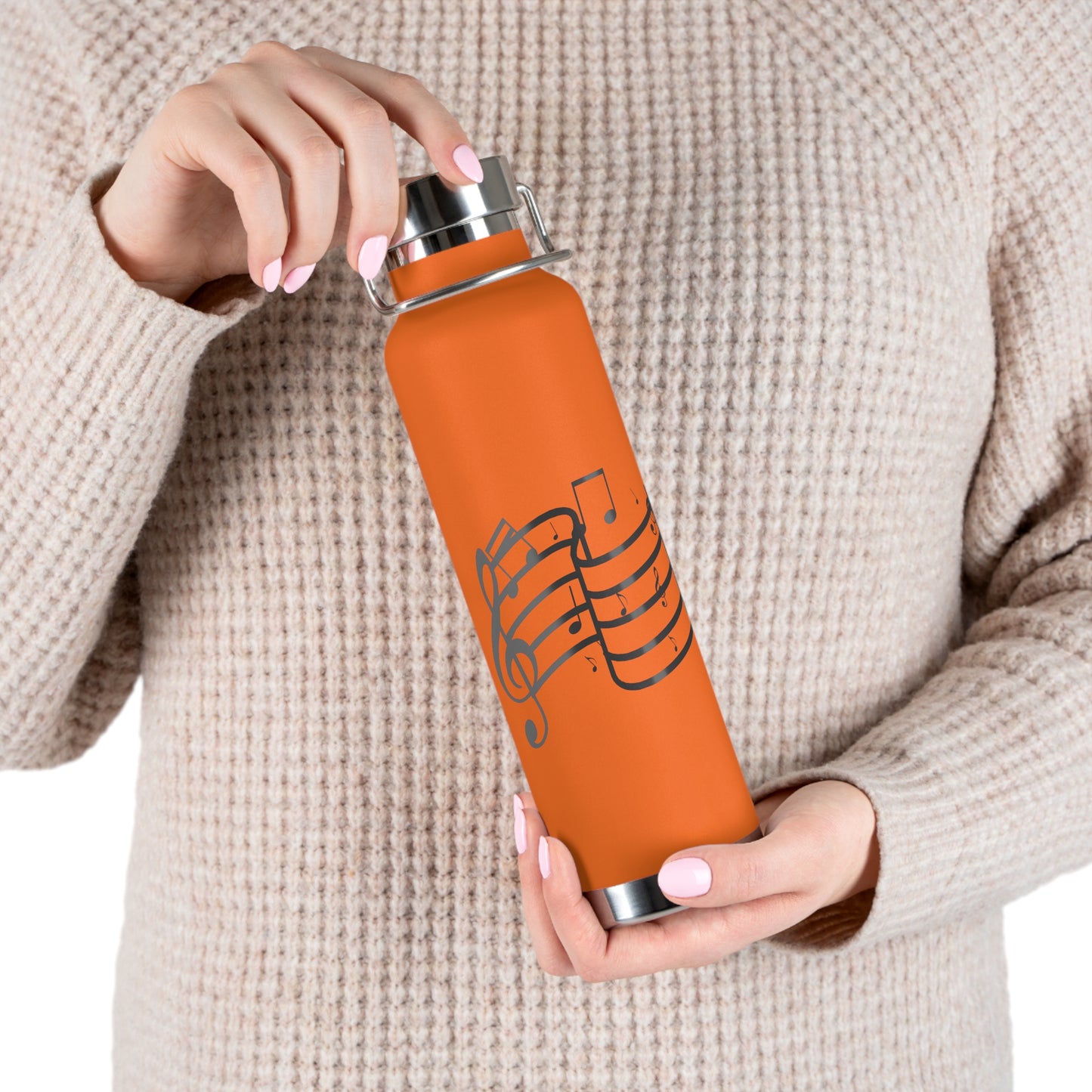 22oz Insulated Water Bottle — Red Musical Notes Stainless Steel Vacuum Bottle