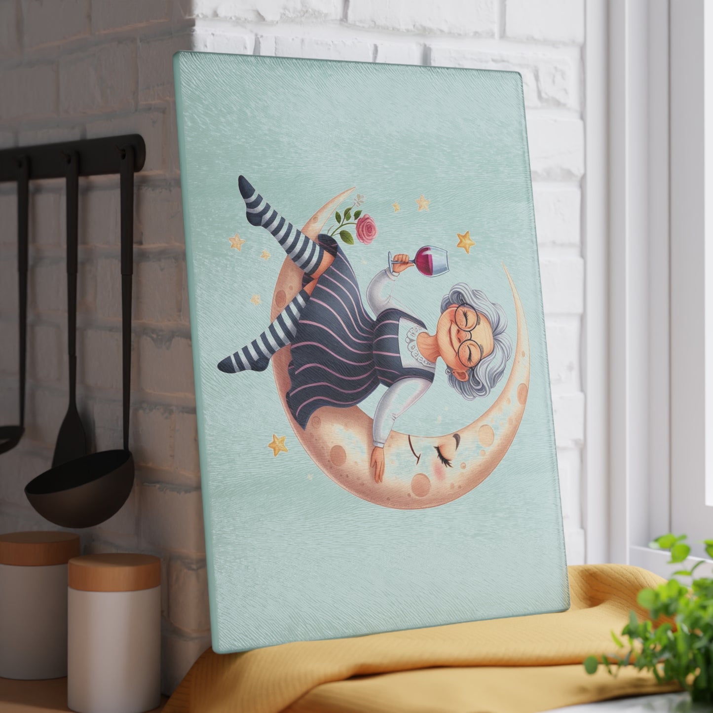 Whimsical Grandma Glass Cutting Board - Perfect Gift for Cooking Enthusiasts, Home Decor, Grandmother, Housewarming, Kitchen Accessory