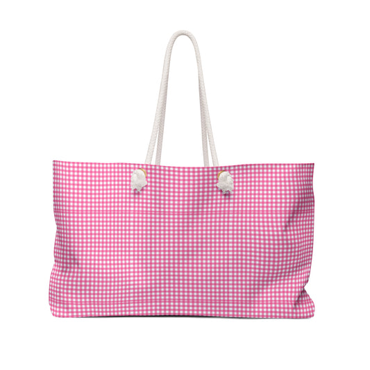 Pink Gingham Weekender Bag | Travel Tote, Overnight Bag, Beach Bag, Picnic Tote, Stylish Carryall