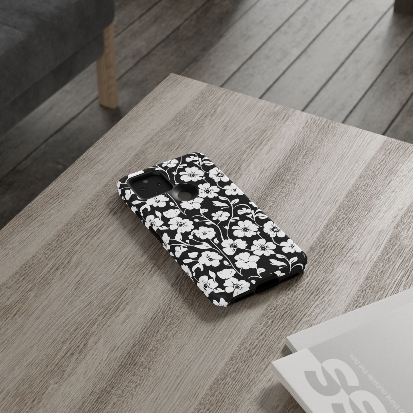 Floral Noir Tough Phone Case — Black & White Flower Protective Cover