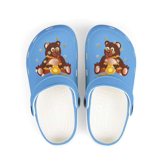 Kids Teddy Bear Honey Clogs — Blue EVA Foam Slip-On Shoes