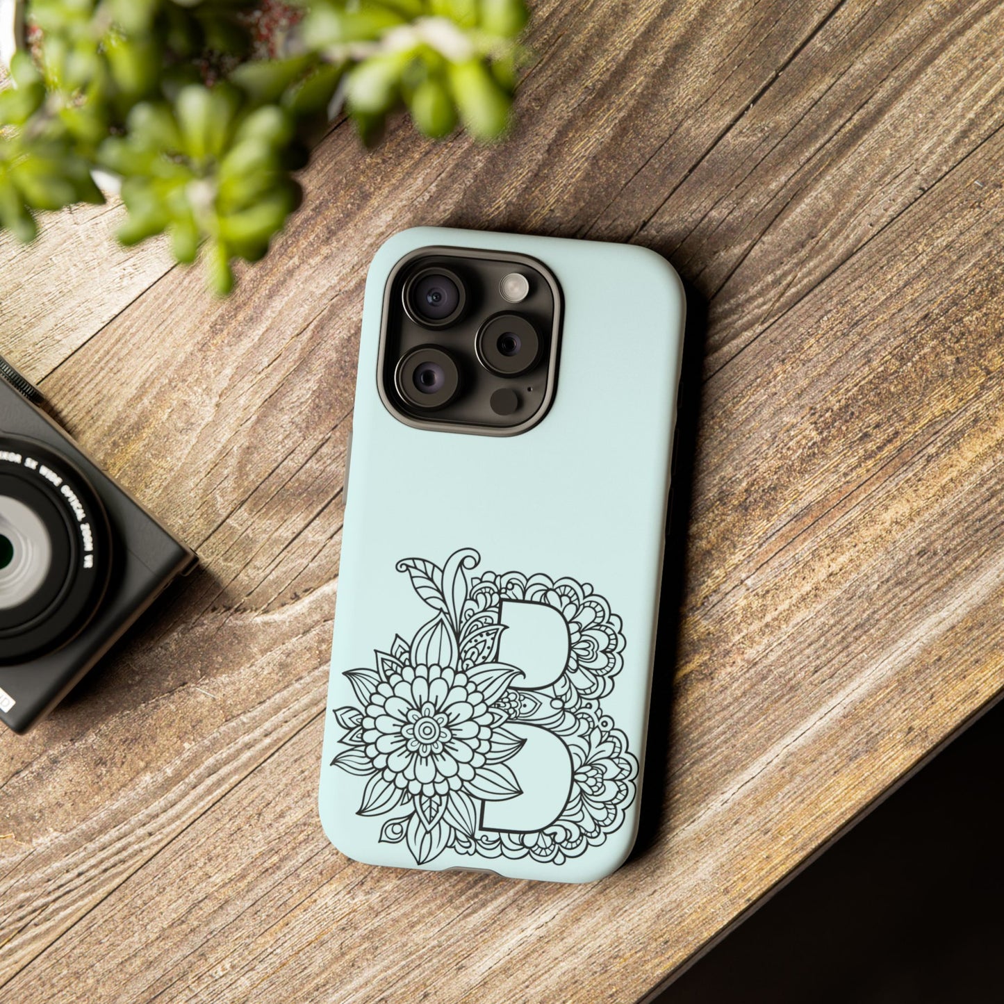 Personalized Tough Phone Case- Letter B, Floral Monogram Cell Phone Cover, Custom Protective Case, Unique Gift, Birthday, Graduation