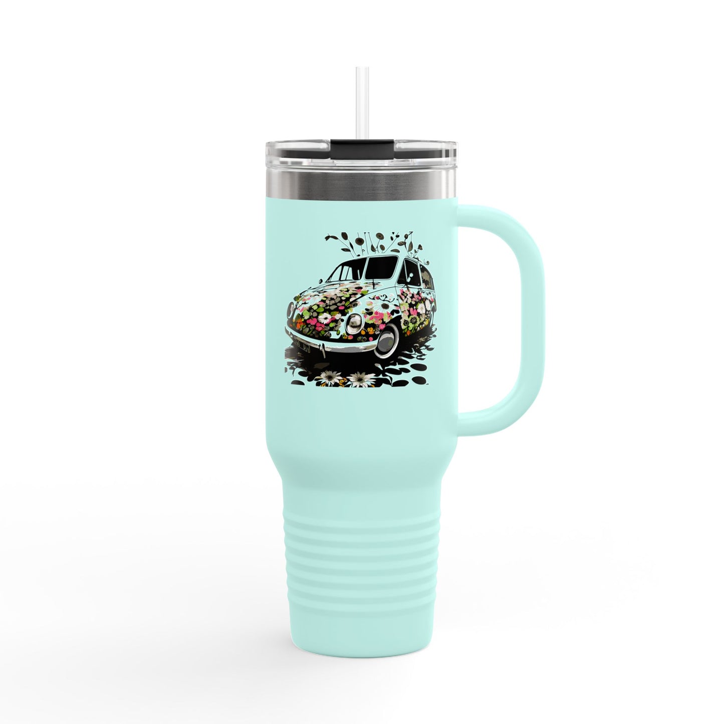 Floral Insulated Travel Mug for Hot & Cold Beverages, 40oz Drink Tumbler for Road Trips, Camping, Picnics, Gifts, Eco-Friendly