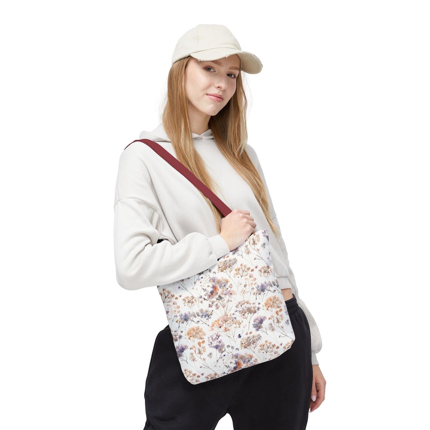 Floral Ditsy Print Tote Bag – Neutral Watercolor Wildflower Market Bag