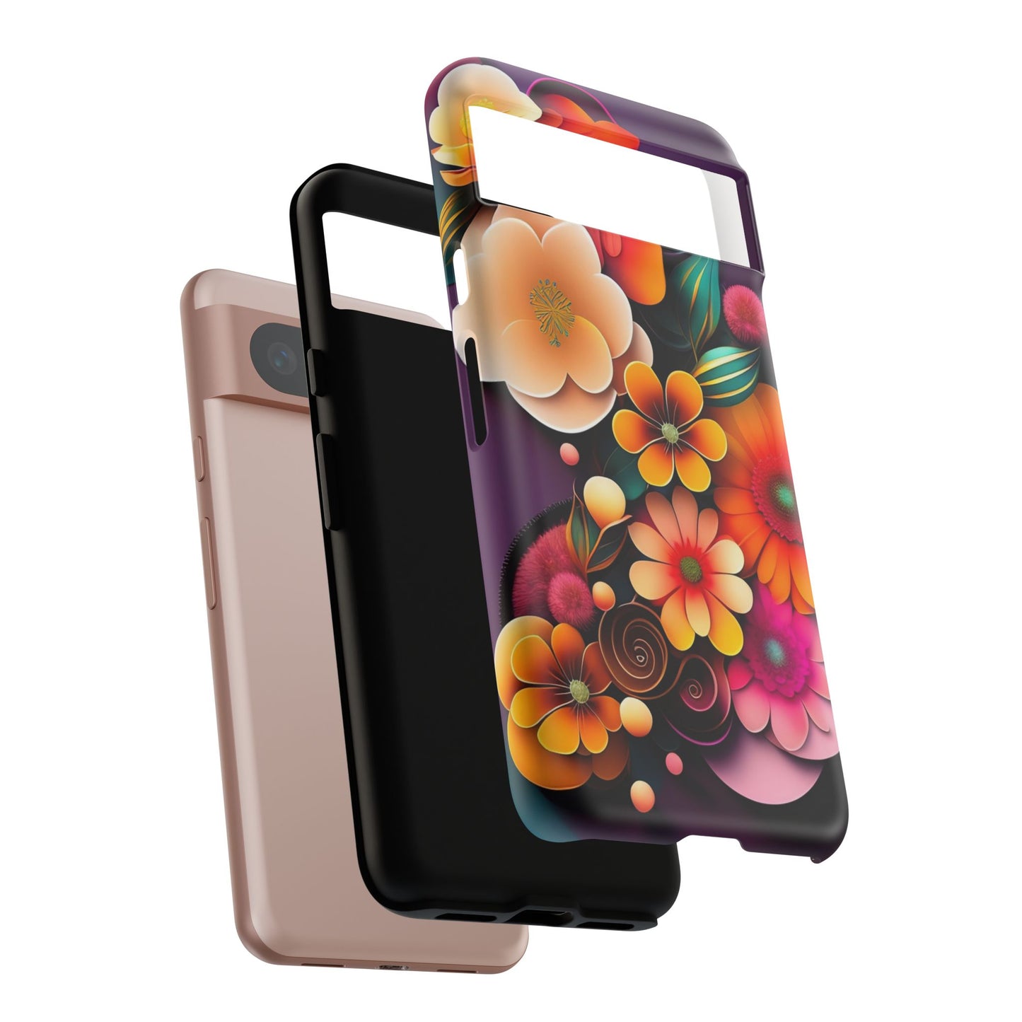 Floral Burst Tough Phone Case — Colorful Retro Flowers Protective Cover