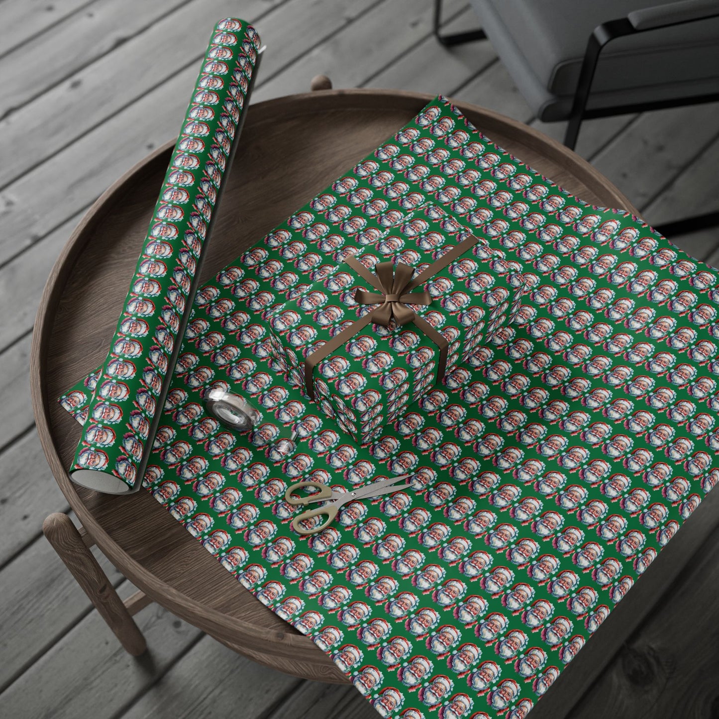 Santa Faces Green Christmas Wrapping Paper Roll
