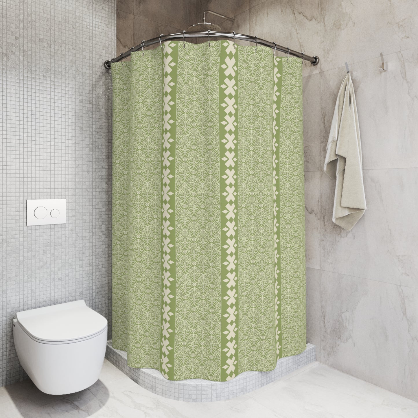 Elegant Green Geometric Shower Curtain, Bathroom Decor, Minimalist Home Accessory, Eco-Friendly Shower Curtain, Gift for Homeowners
