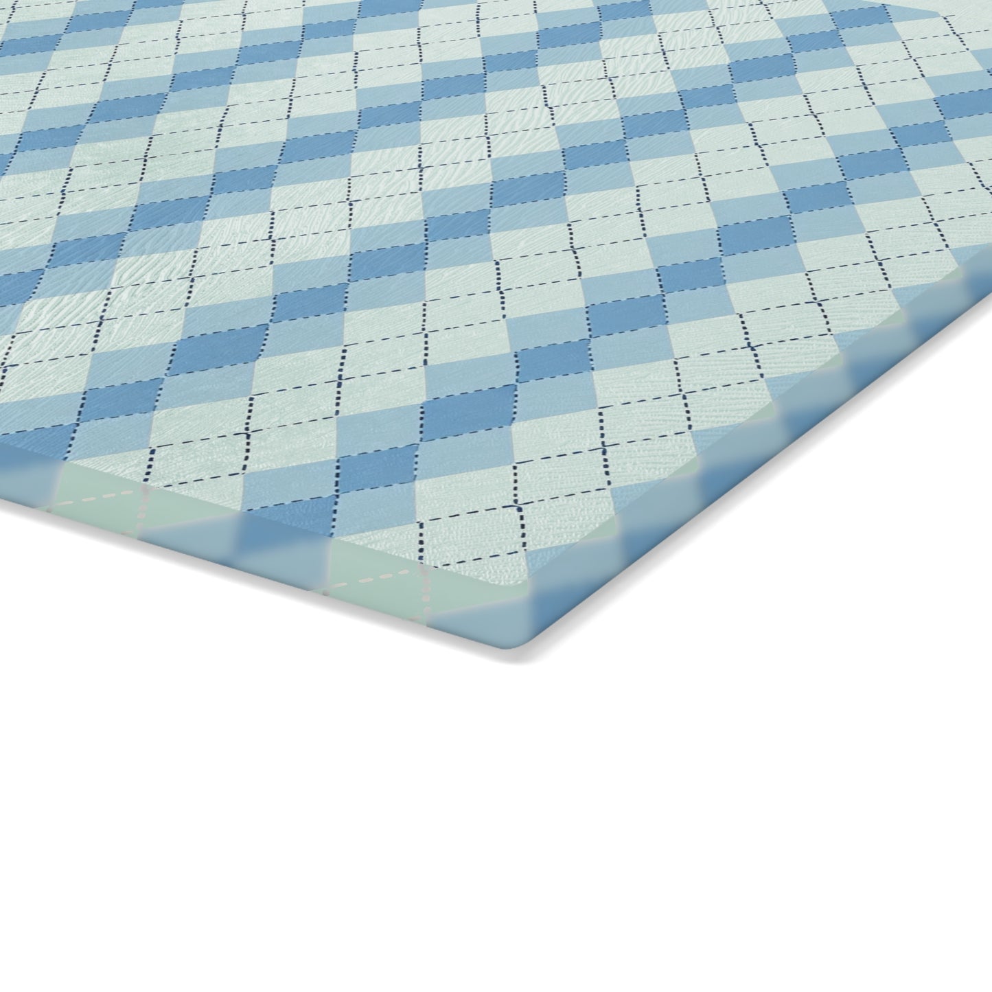 Argyle Pattern Glass Cutting Board — Blue Pastel Kitchen Prep Board