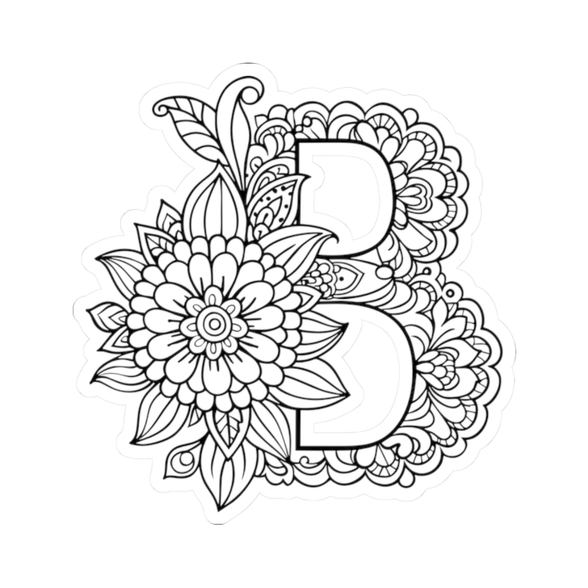 Floral Mandala Letter B Sticker — Decorative Kiss-Cut Decal for Laptops & Journals