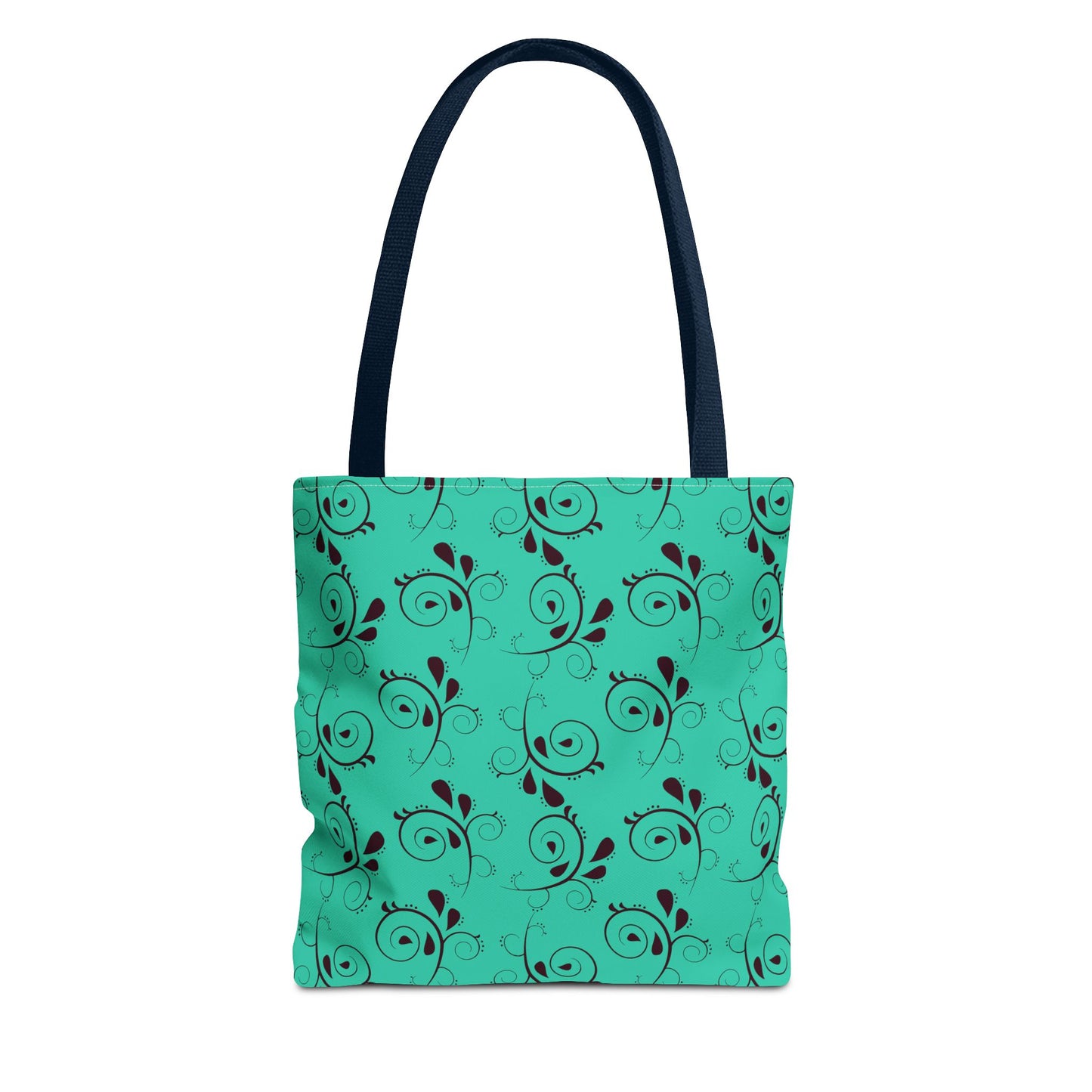 Turquoise Floral Swirl Tote Bag – All-Over Print Stylish Shopping Bag