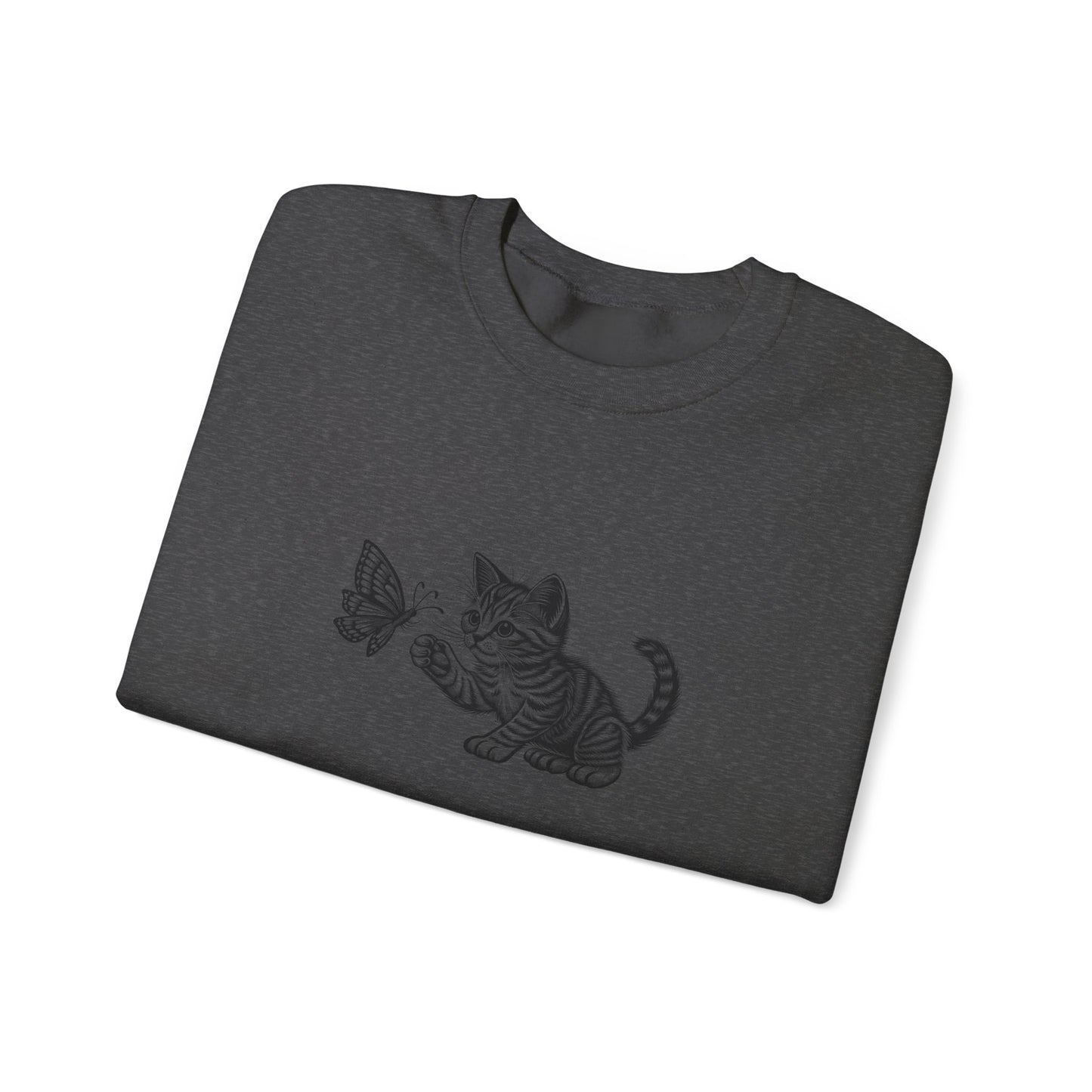 Kitten Butterfly Sweatshirt, Cozy Crewneck with Cat Art, Perfect Gift for Animal Lovers, Cute Sweatshirt for Relaxation & Everyday Wear