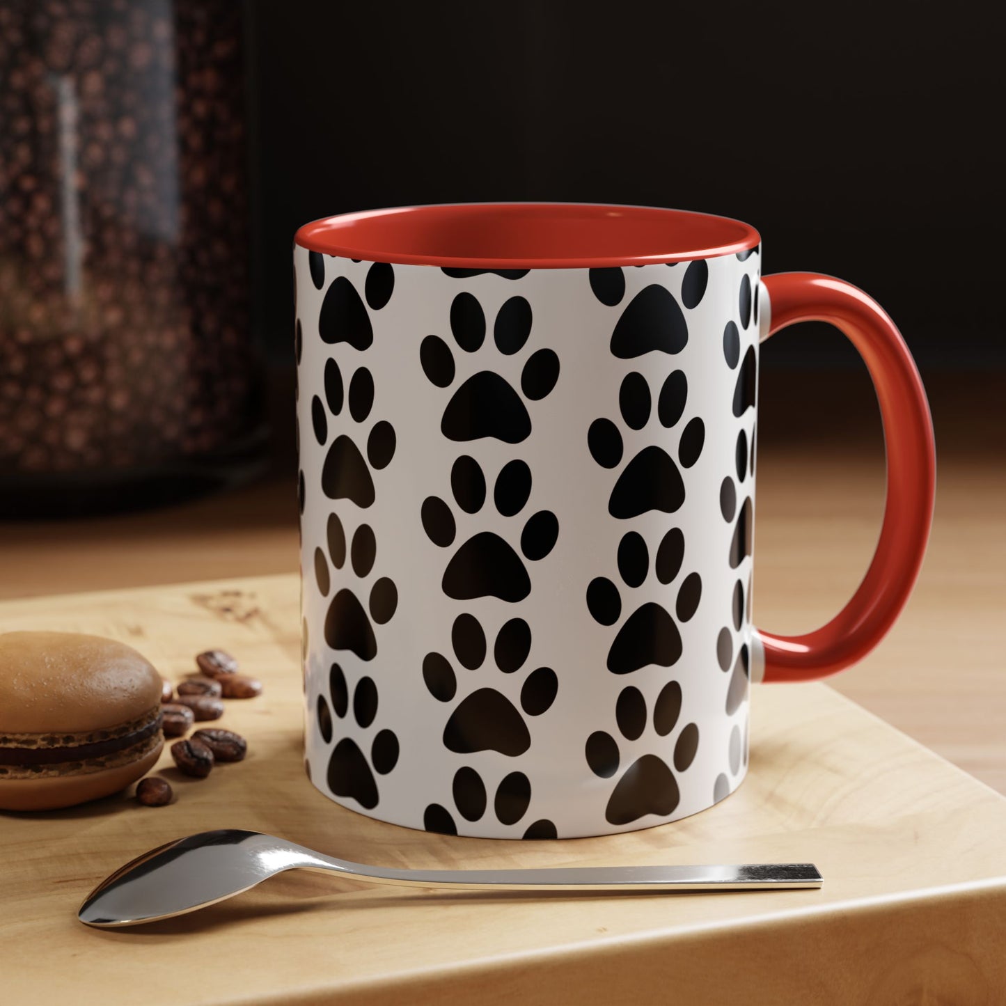 Paw Print Accent Coffee Mug - Dog Lover Gift, Black and White Pet Mug, Cute Animal Decor, Personalized Pet Owner Present, Coffee Tea Cup